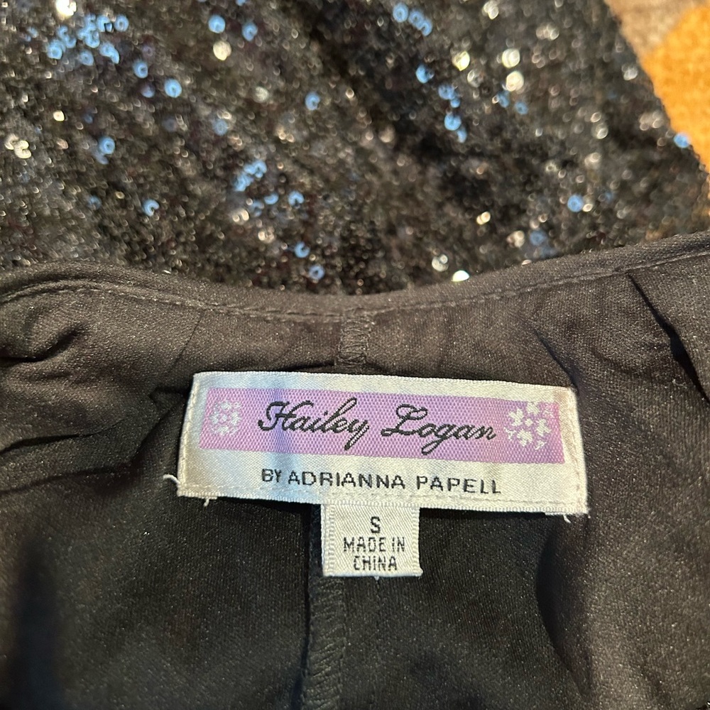 Hailey Logan by Adrianna Papell Black Sequin Mesh Front Open Back Mini Dress S - Picture 10 of 11
